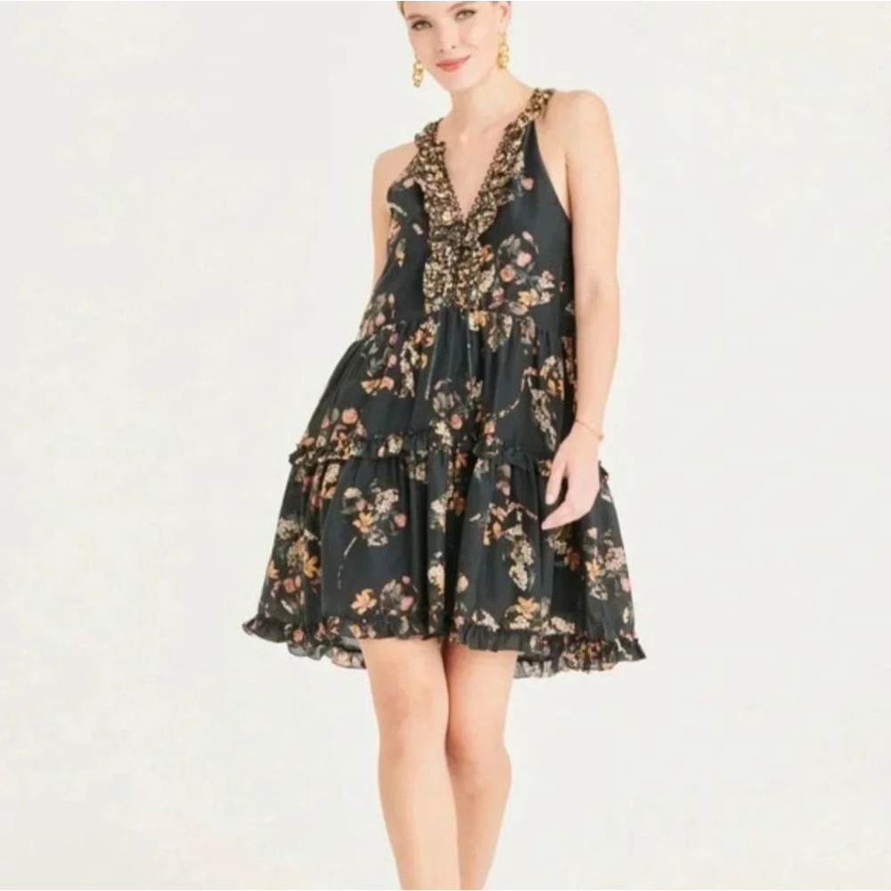 SUPER NATURAL SECRET MISSION Cape Town Isabel Black Floral Tired Mini Dress XS - Picture 4 of 9